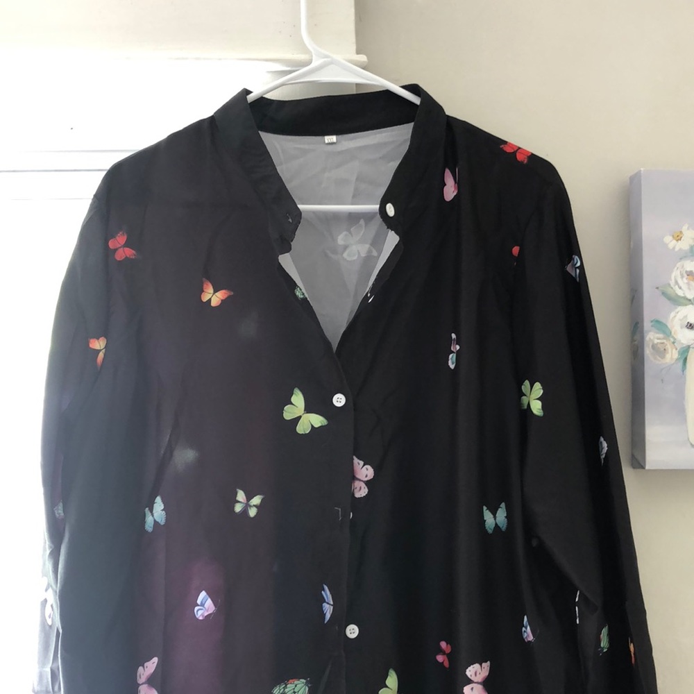 Black button down with butterflies